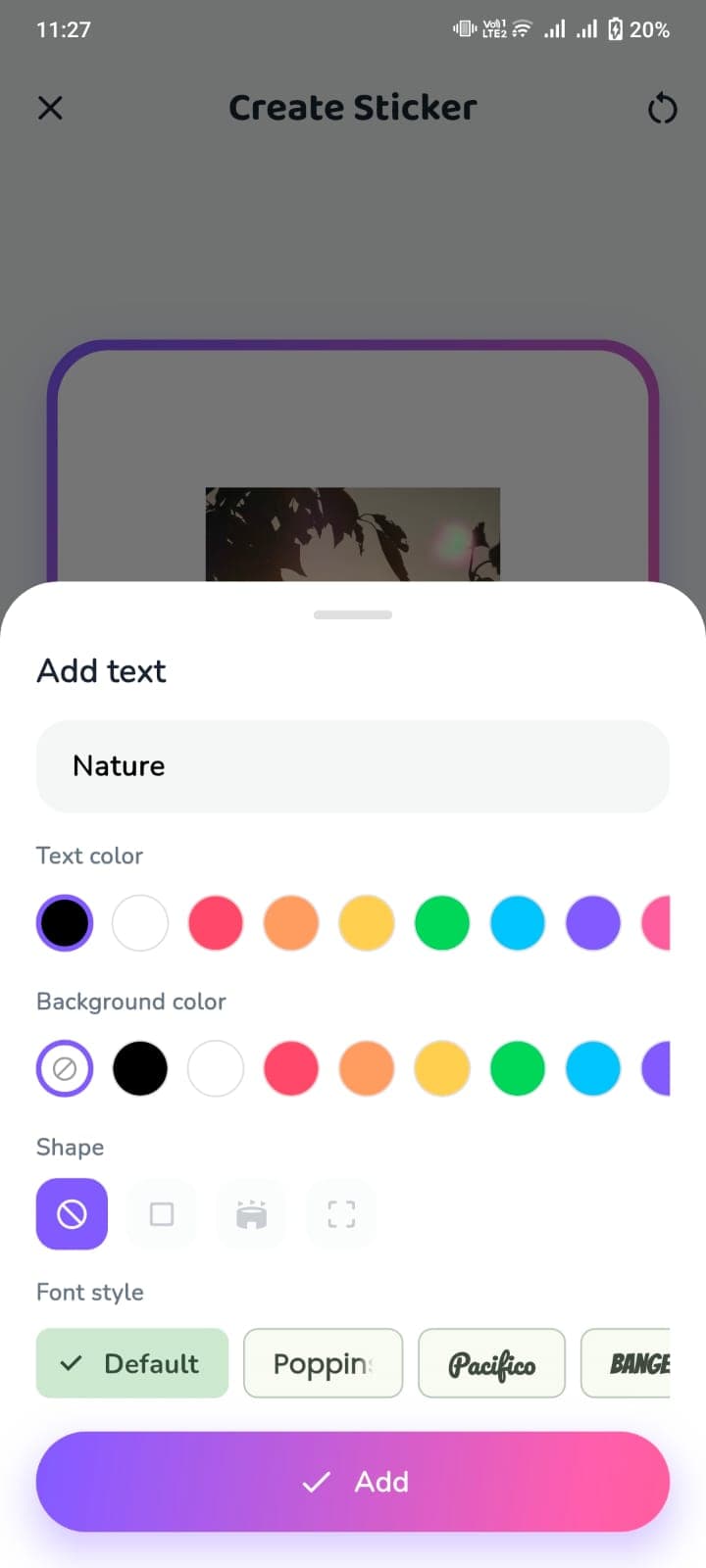 Styling sticker text with colours, shape and fonts